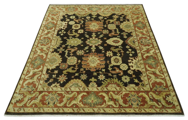 Charcoal, Olive and Rust Hand Knotted 8x10 Turkish Style Oushak Wool Area Rug - The Rug Decor