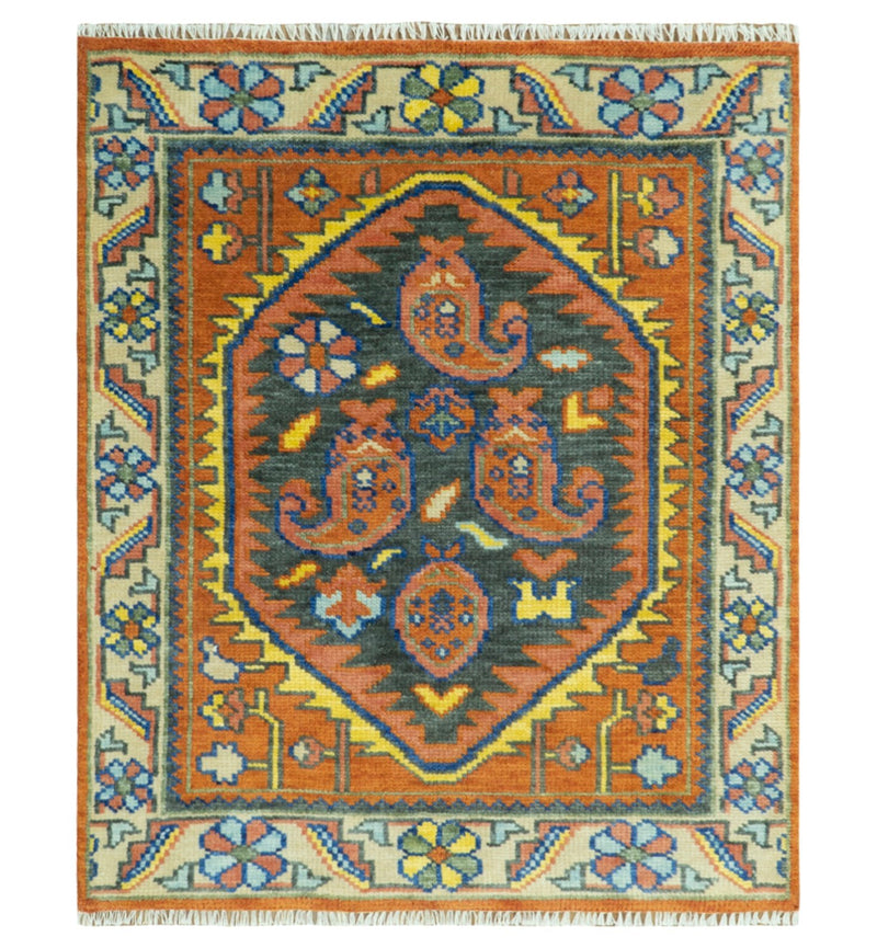 Charcoal, Rust and Beige Traditional Design Heriz Multi Size wool Area Rug - The Rug Decor