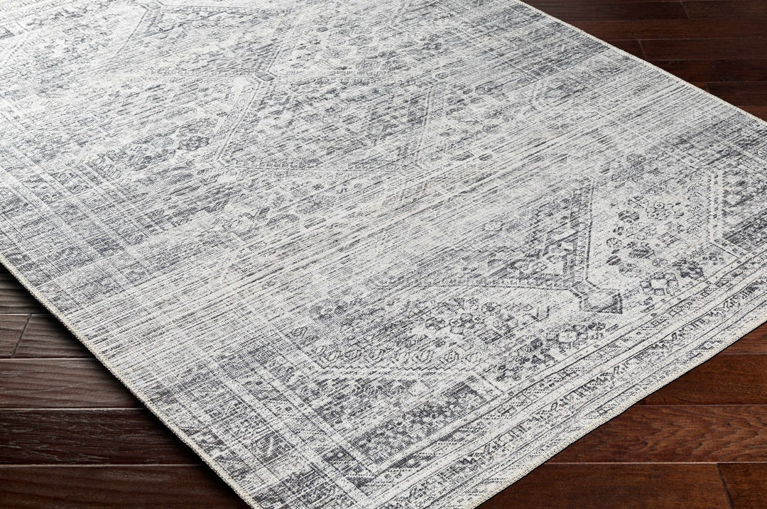 Charcoal, Silver and Ivory Transitional Washable Area Rug - The Rug Decor