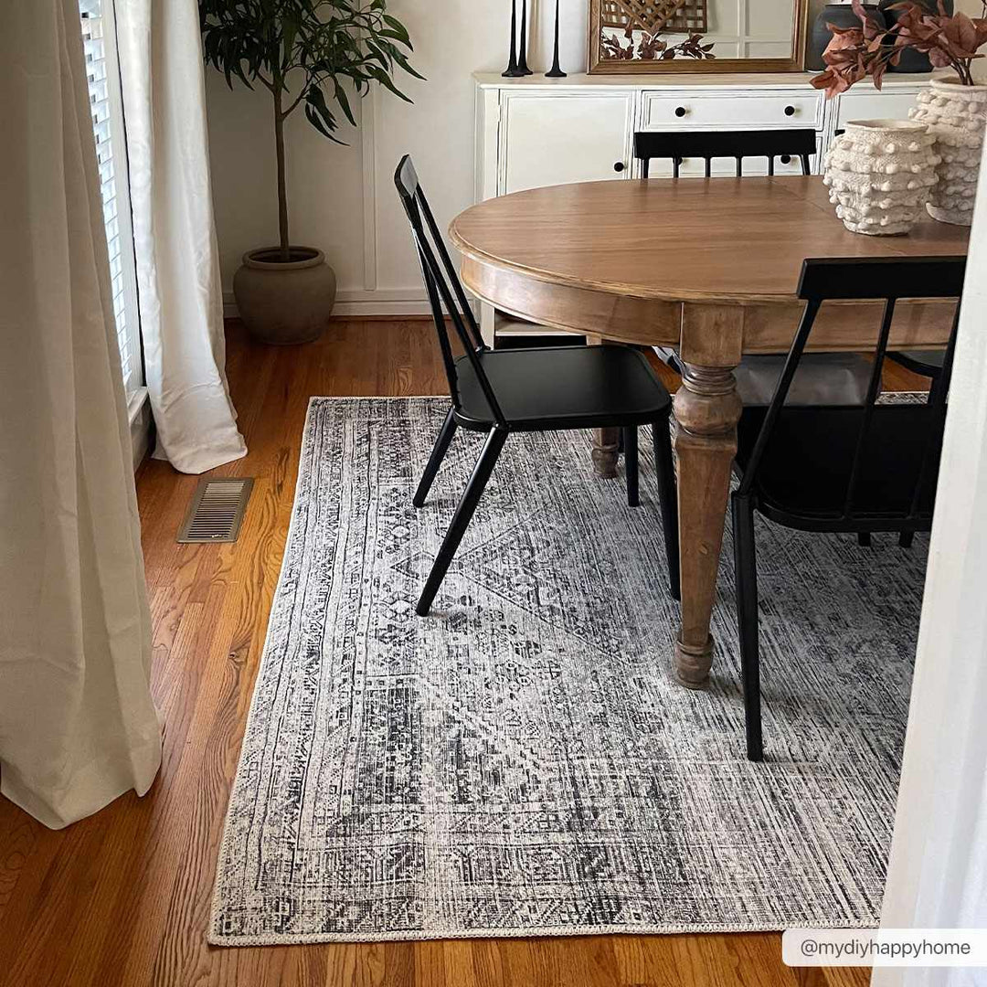 Charcoal, Silver and Ivory Transitional Washable Area Rug - The Rug Decor
