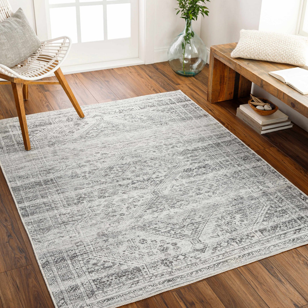Charcoal, Silver and Ivory Transitional Washable Area Rug - The Rug Decor
