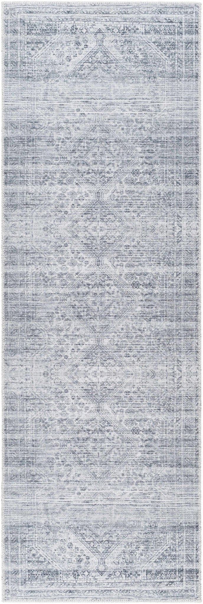 Charcoal Silver and Ivory Transitional Washable Area Rug, image size:688x2048