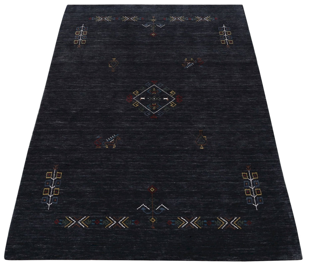Charcoal Tribal Center Medallion Hand Loomed Wool Area Rug - The Rug Decor