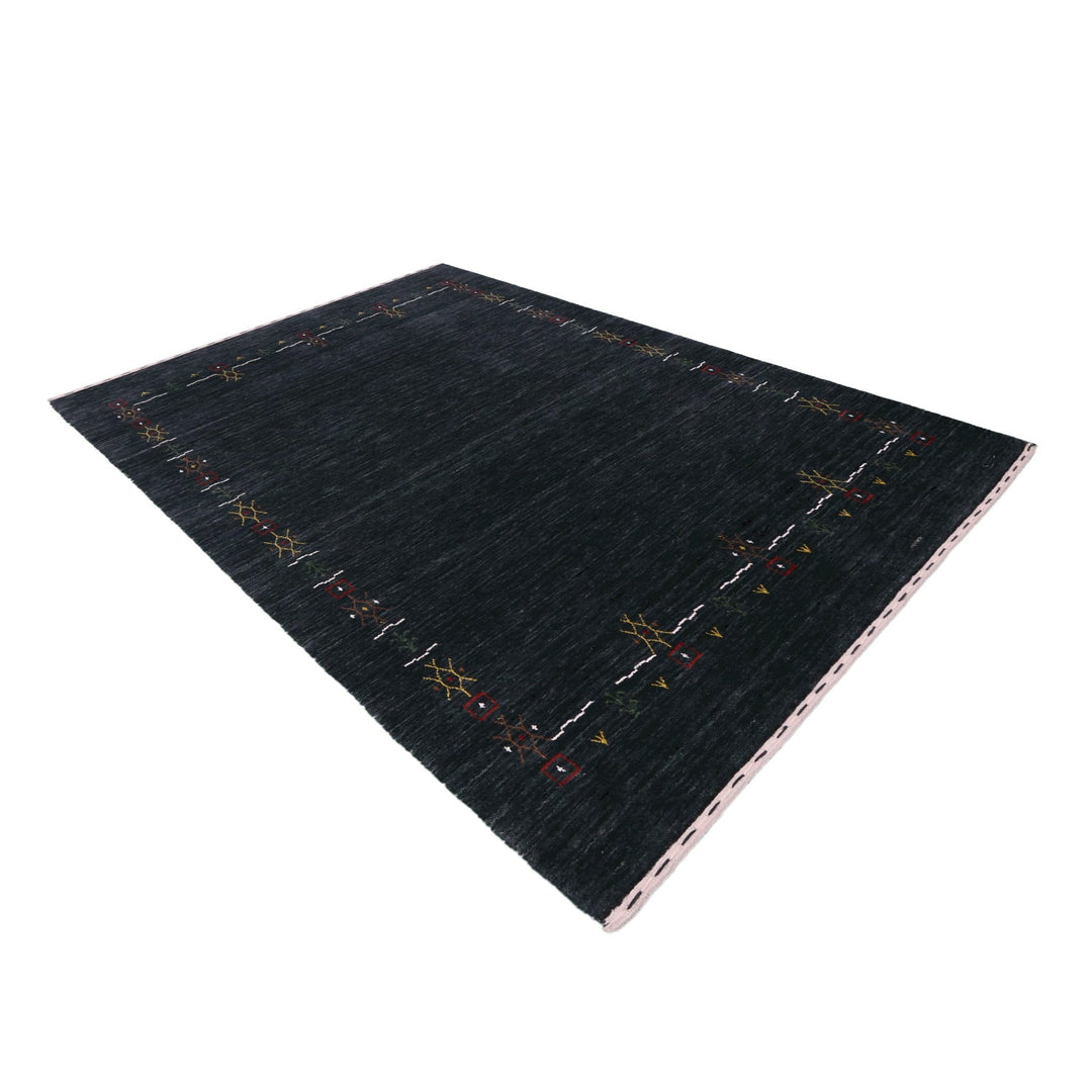 Charcoal Tribal Design Border Hand Loomed Wool Area Rug - The Rug Decor