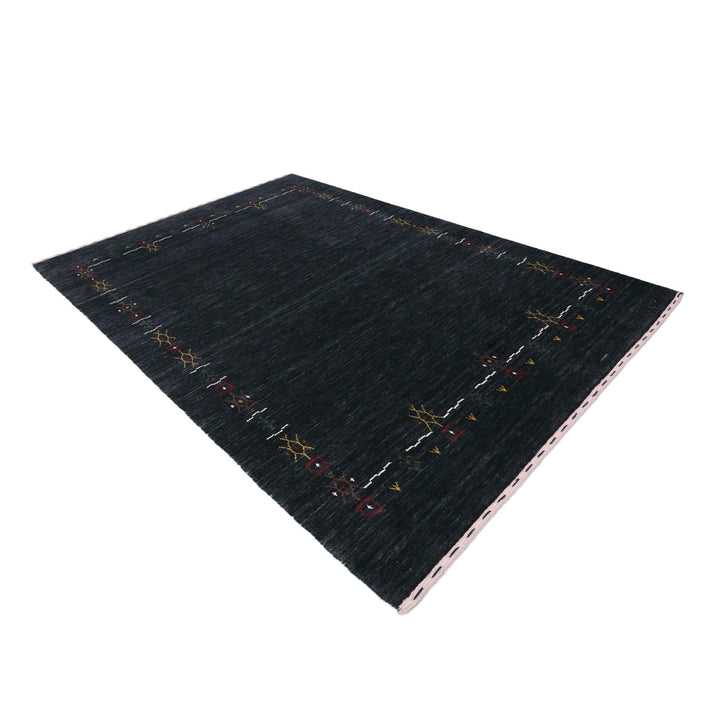 Charcoal Tribal Design Border Hand Loomed Wool Area Rug - The Rug Decor