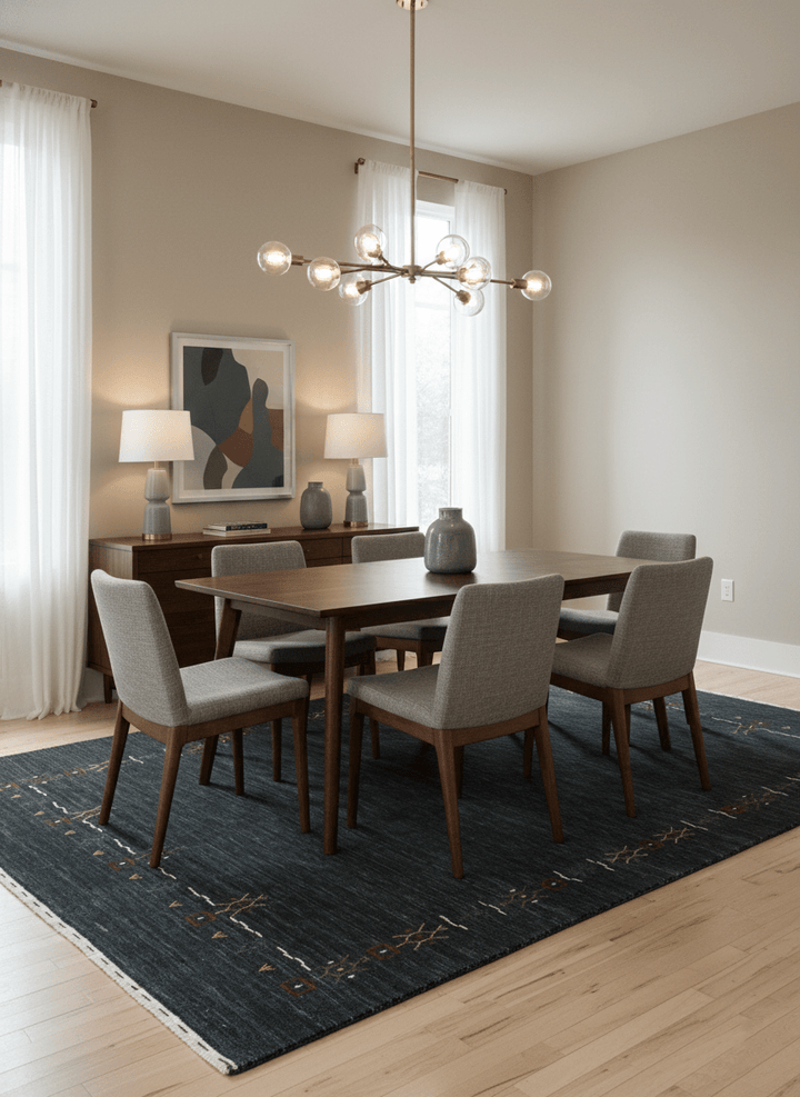 Charcoal Tribal Design Border Hand Loomed Wool Area Rug - The Rug Decor