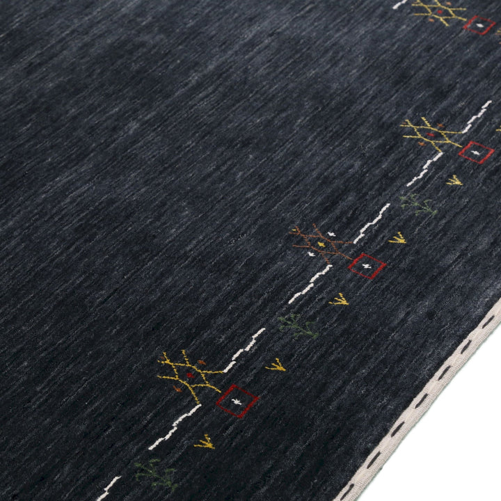 Charcoal Tribal Design Border Hand Loomed Wool Area Rug - The Rug Decor