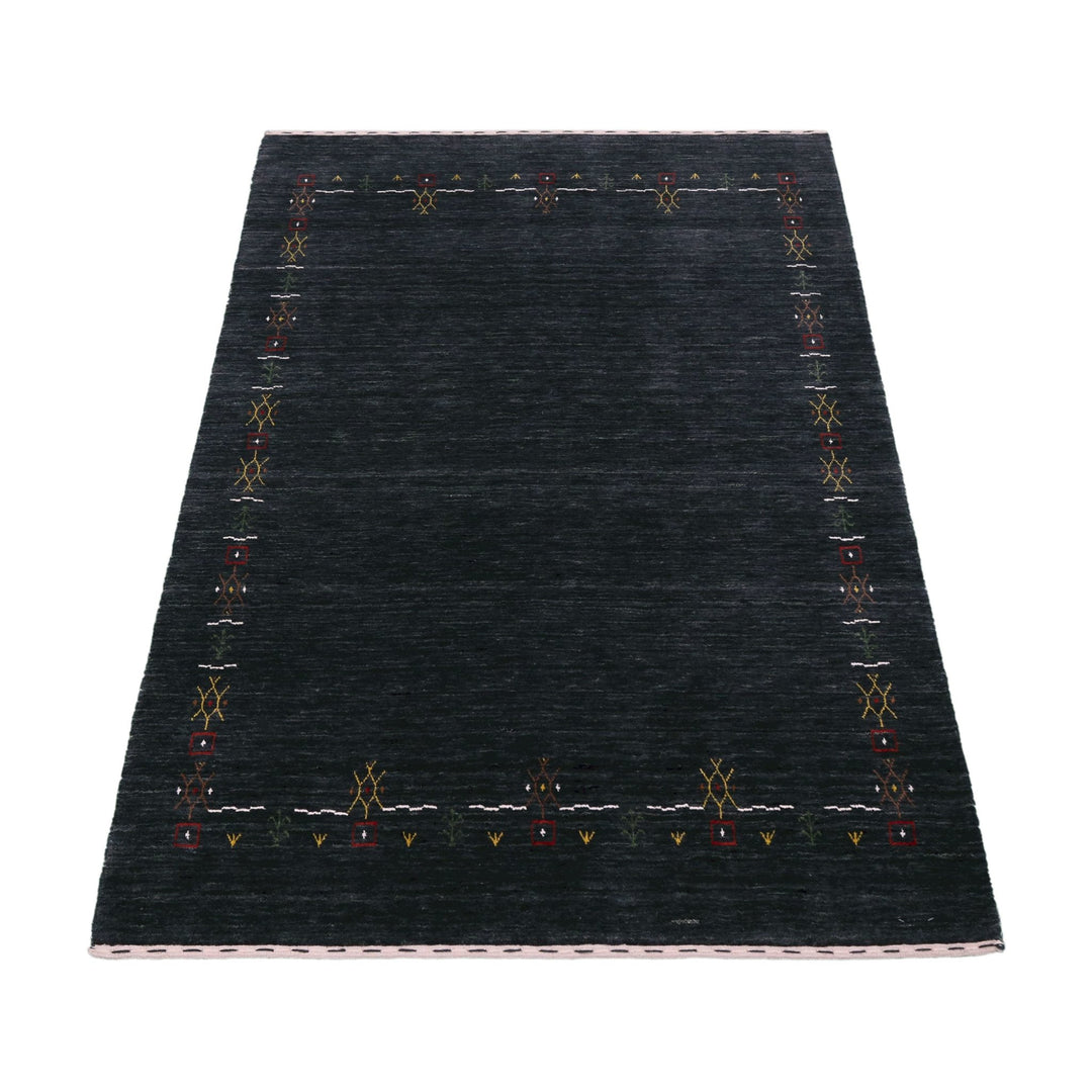 Charcoal Tribal Design Border Hand Loomed Wool Area Rug - The Rug Decor