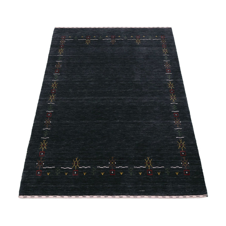 Charcoal Tribal Design Border Hand Loomed Wool Area Rug - The Rug Decor