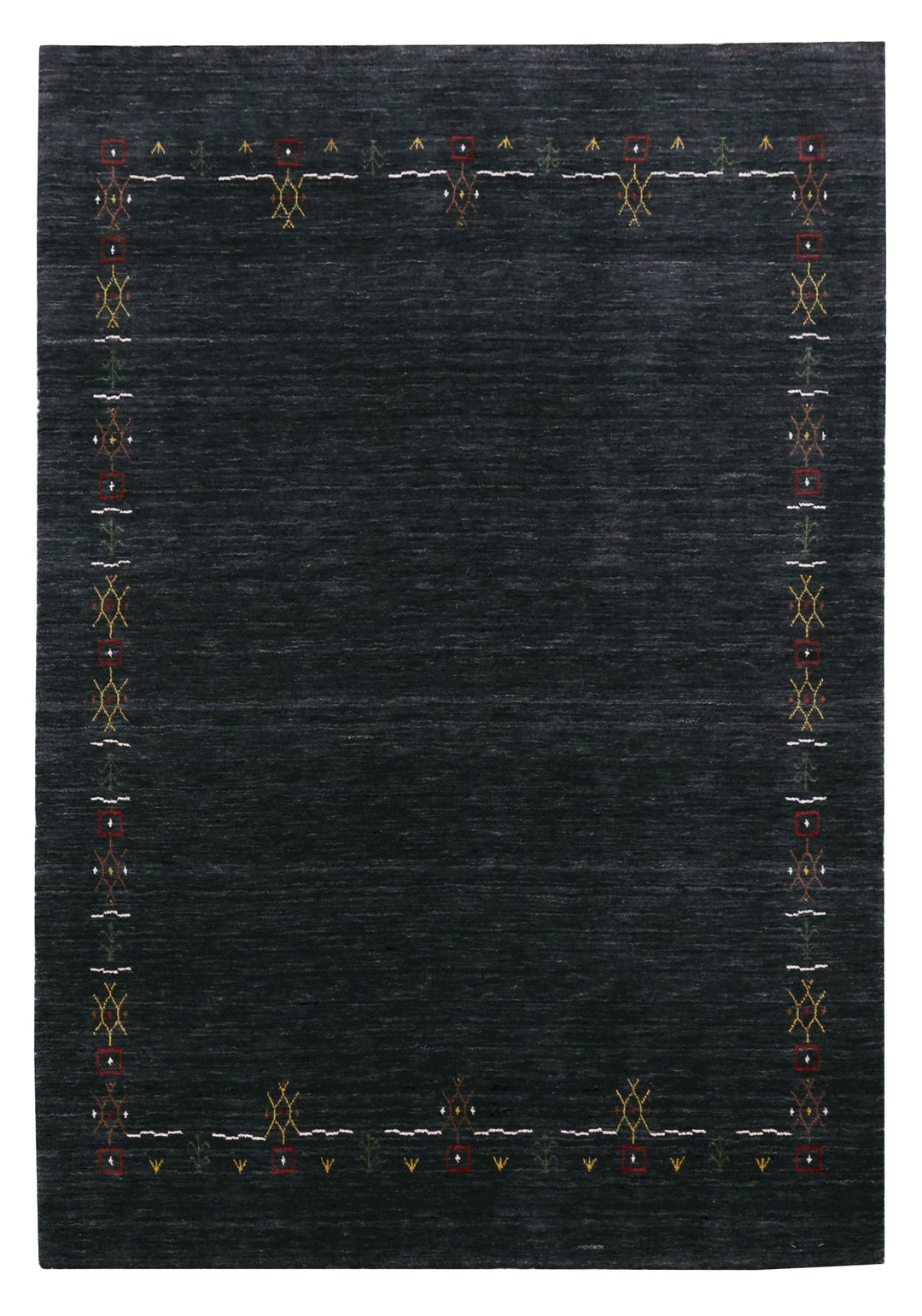 Charcoal Tribal Design Border Hand Loomed Wool Area Rug - The Rug Decor