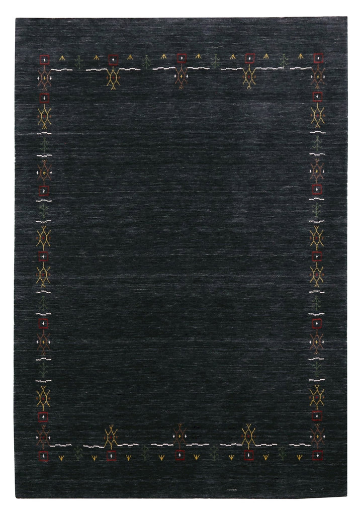Charcoal Tribal Design Border Hand Loomed Wool Area Rug - The Rug Decor