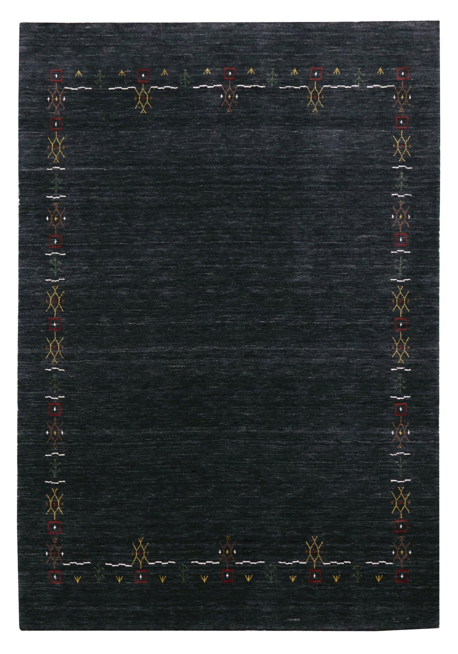 Charcoal Tribal Design Border Hand Loomed Wool Area Rug - The Rug Decor