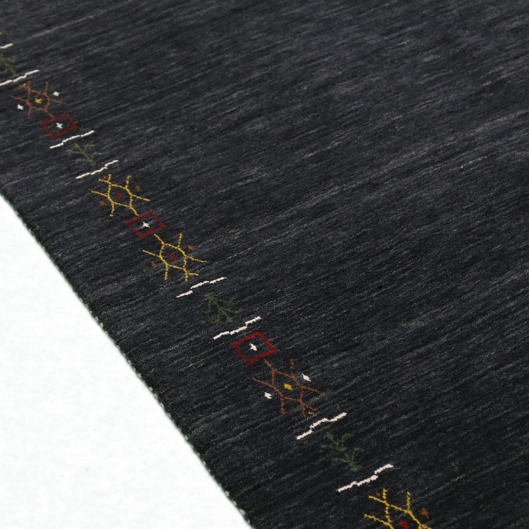 Charcoal Tribal Design Border Hand Loomed Wool Area Rug - The Rug Decor
