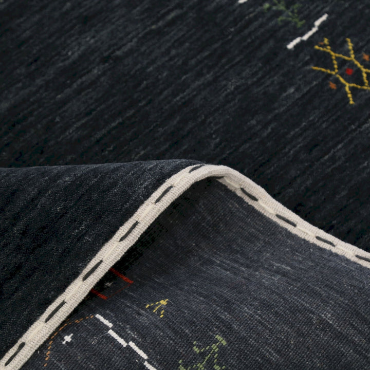 Charcoal Tribal Design Border Hand Loomed Wool Area Rug - The Rug Decor