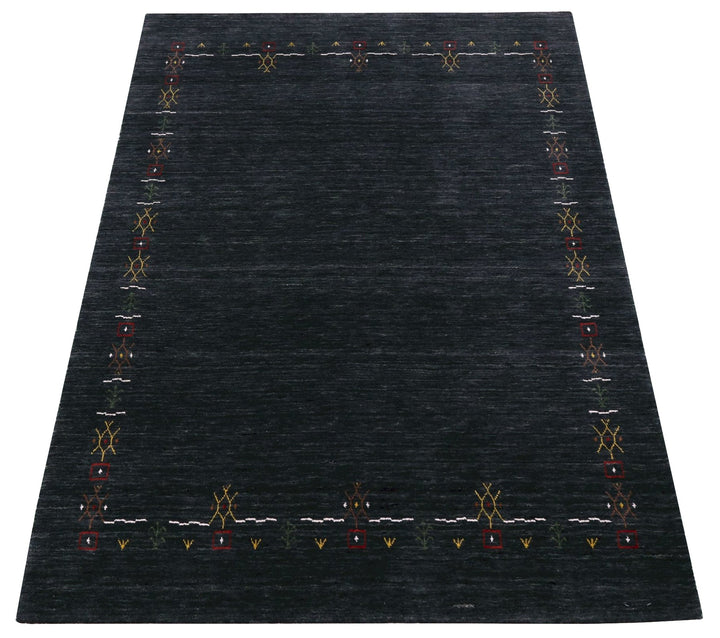 Charcoal Tribal Design Border Hand Loomed Wool Area Rug - The Rug Decor