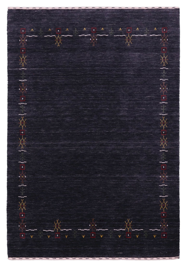 Charcoal Tribal Design Border Hand Loomed Wool Area Rug - The Rug Decor