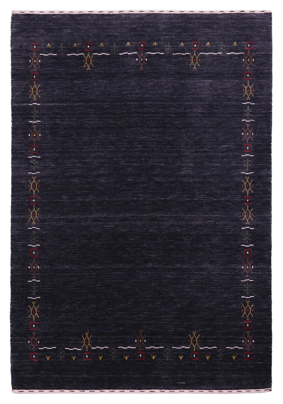 Charcoal Tribal Design Border Hand Loomed Wool Area Rug - The Rug Decor