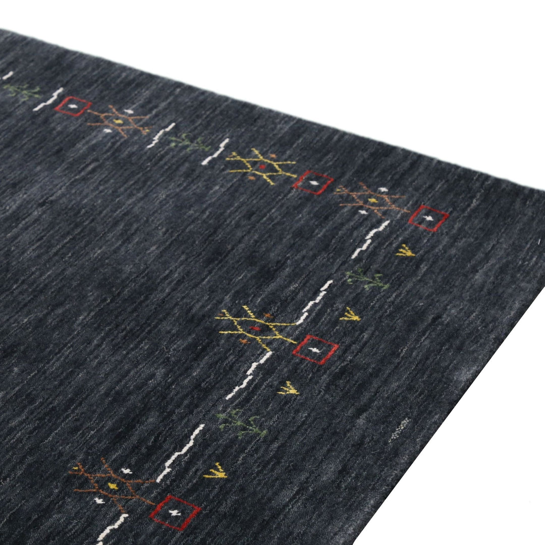 Charcoal Tribal Design Border Hand Loomed Wool Area Rug - The Rug Decor