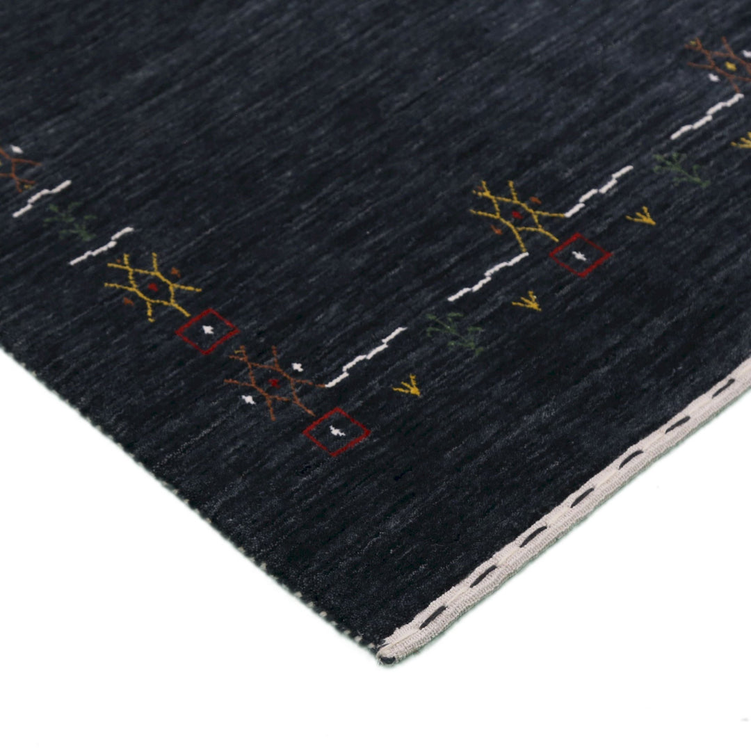 Charcoal Tribal Design Border Hand Loomed Wool Area Rug - The Rug Decor