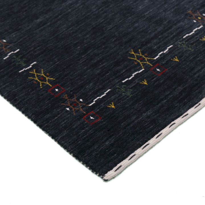 Charcoal Tribal Design Border Hand Loomed Wool Area Rug - The Rug Decor