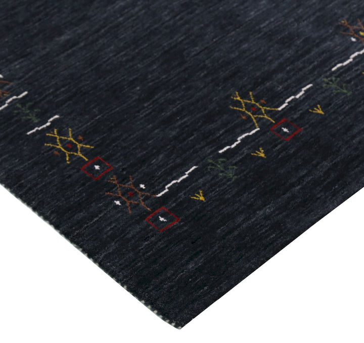 Charcoal Tribal Design Border Hand Loomed Wool Area Rug - The Rug Decor