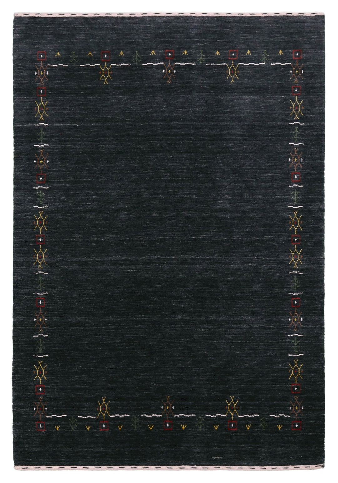 Charcoal Tribal Design Border Hand Loomed Wool Area Rug - The Rug Decor