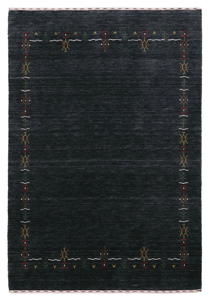 Charcoal Tribal Design Border Hand Loomed Wool Area Rug - The Rug Decor