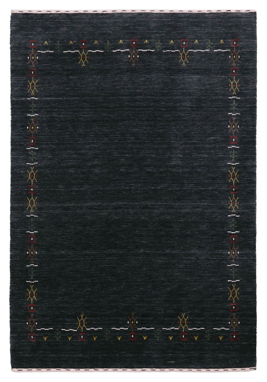 Charcoal Tribal Design Border Hand Loomed Wool Area Rug - The Rug Decor