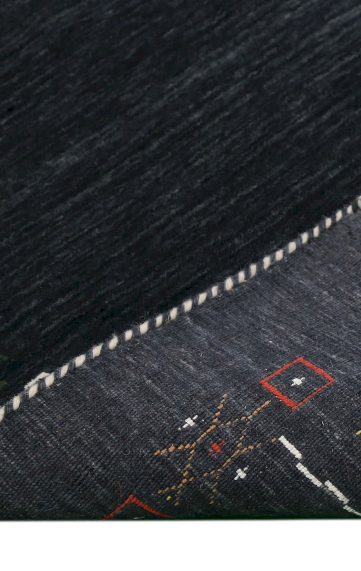 Charcoal Tribal Design Border Hand Loomed Wool Area Rug - The Rug Decor