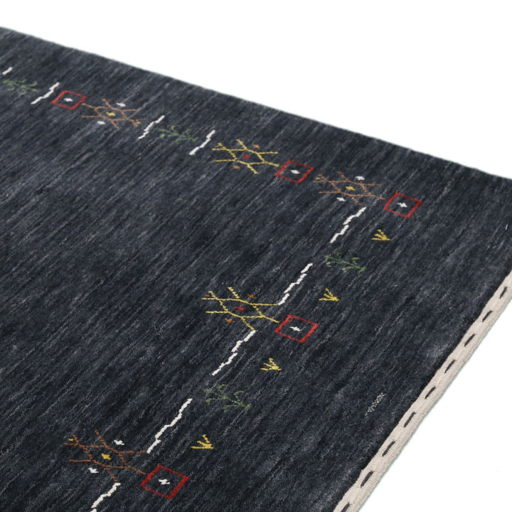 Charcoal Tribal Design Border Hand Loomed Wool Area Rug - The Rug Decor