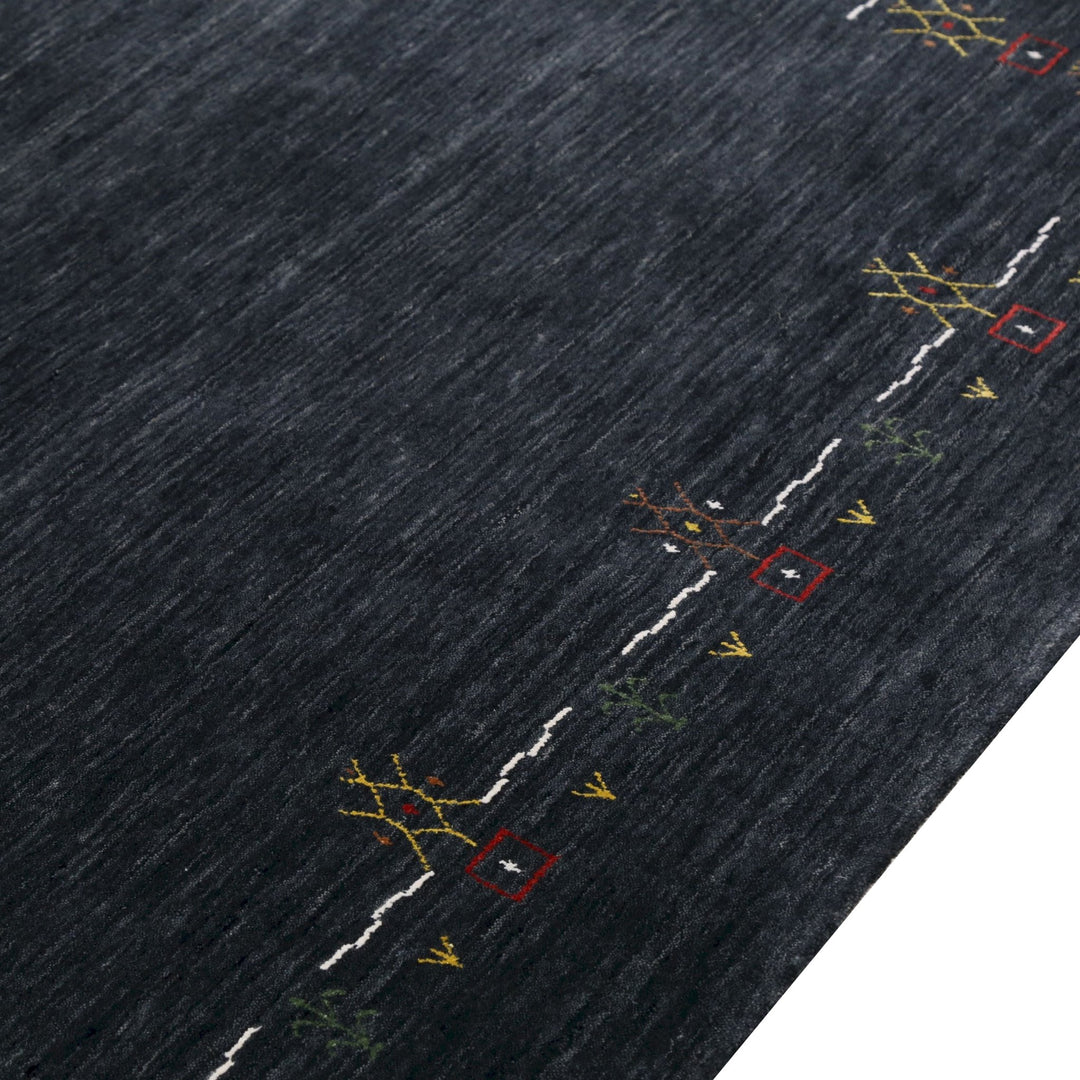 Charcoal Tribal Design Border Hand Loomed Wool Area Rug - The Rug Decor