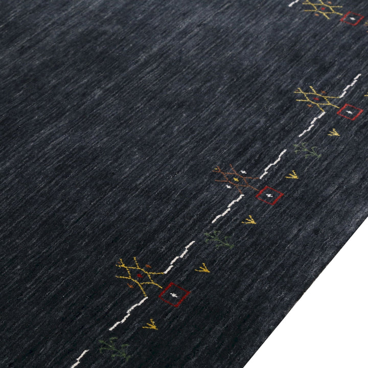 Charcoal Tribal Design Border Hand Loomed Wool Area Rug - The Rug Decor