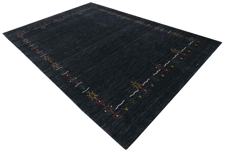 Charcoal Tribal Design Border Hand Loomed Wool Area Rug - The Rug Decor