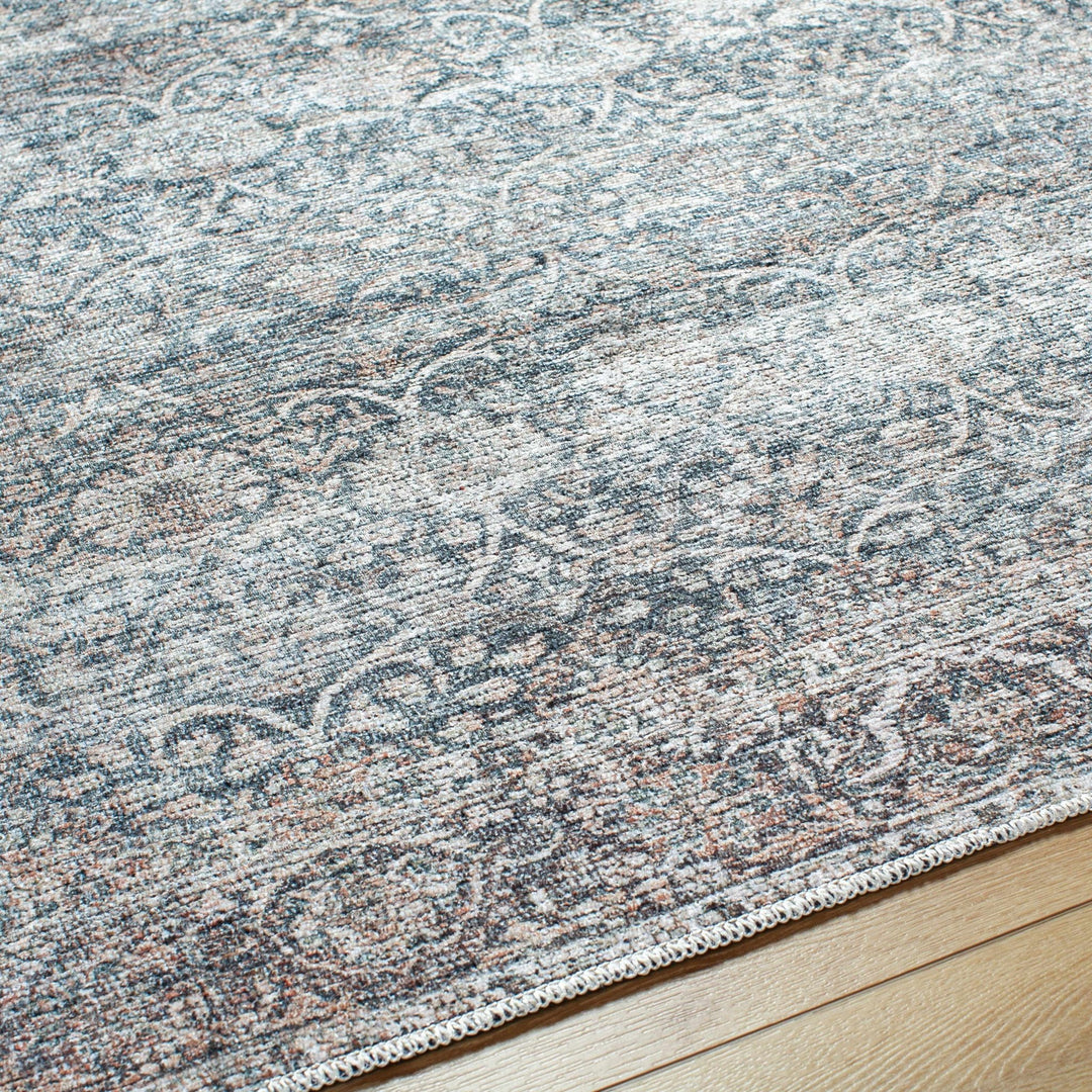 Charla Charcoal And Brown Traditional Washable Rug - The Rug Decor