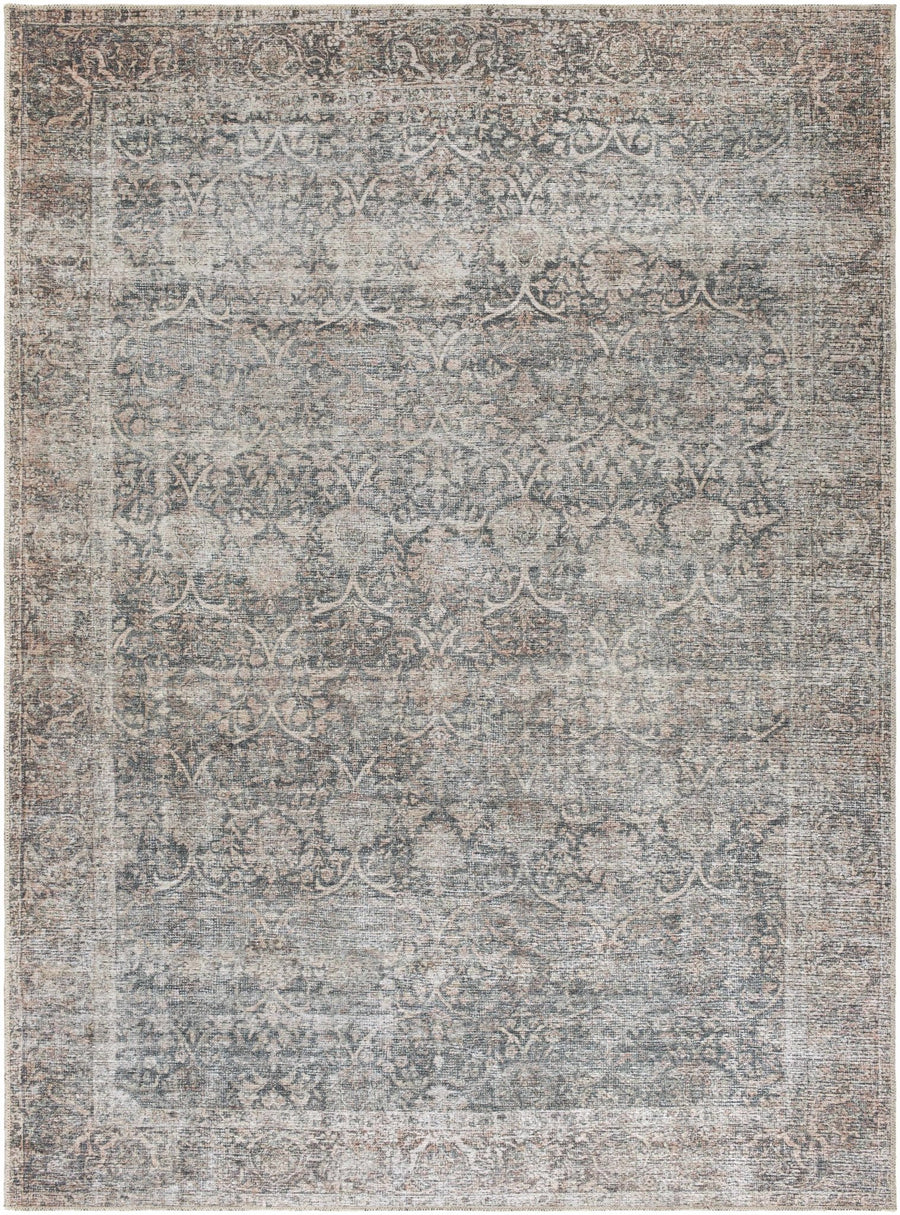 Charla Charcoal And Brown Traditional Washable Rug - The Rug Decor