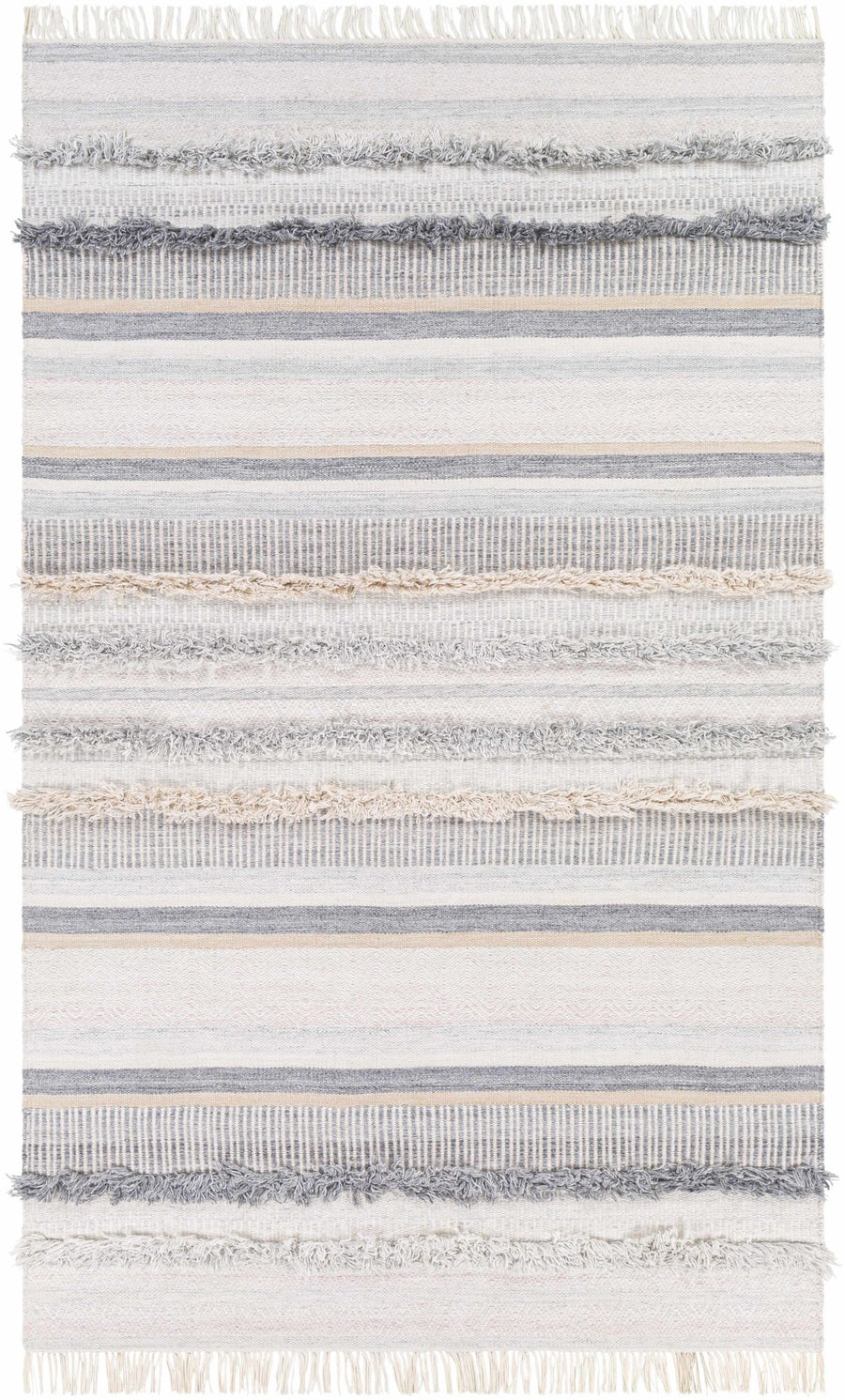 Charlemagne Gray And Ivory Modern Stripes Design Hand Woven Area Rug - The Rug Decor
