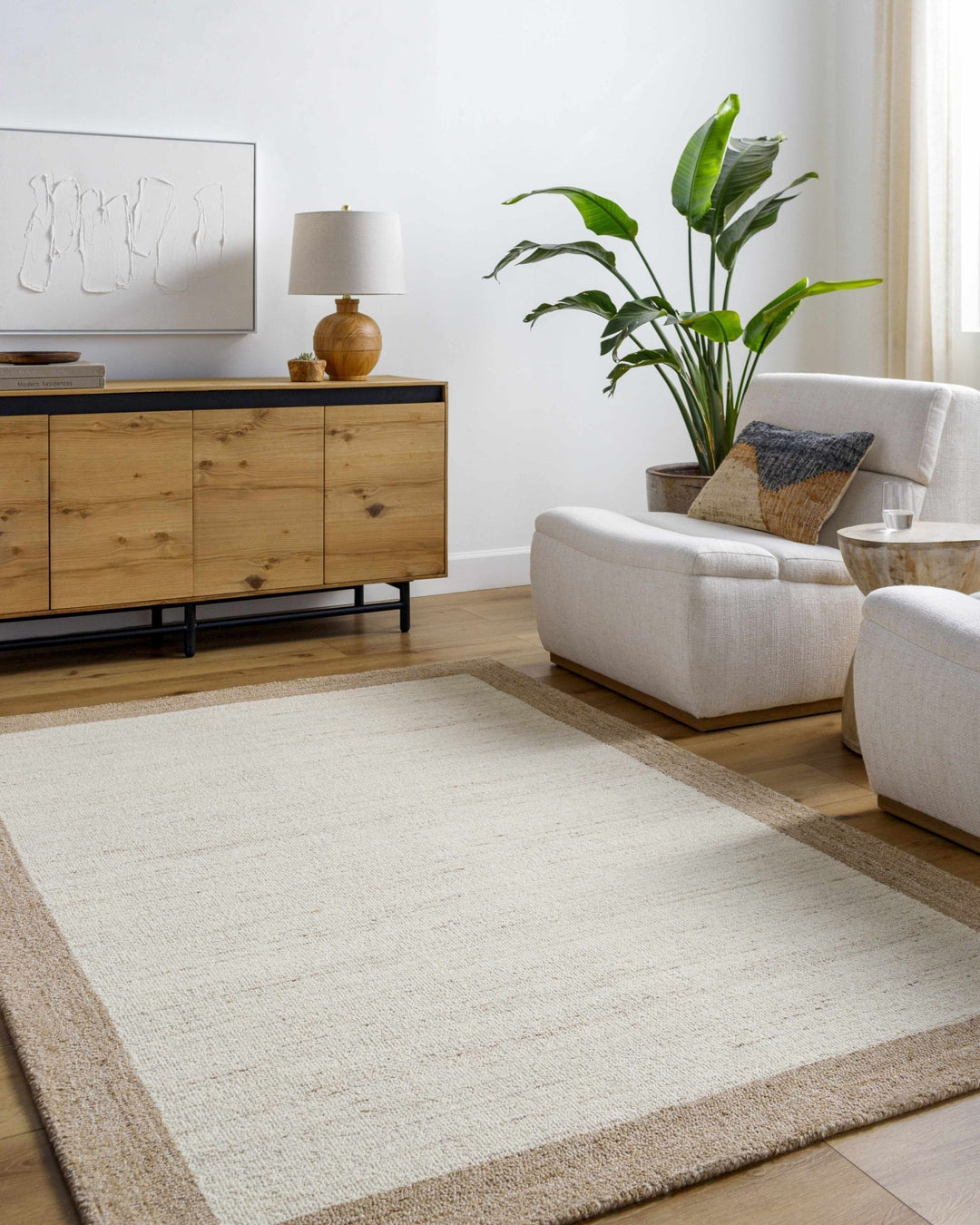 Chasen Modern Geometrical Beige And Tan Tufted Wool Rug - The Rug Decor