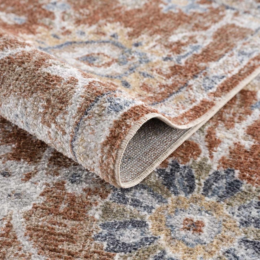Chavi Traditional Design Rust And Blue Washable Rug - The Rug Decor