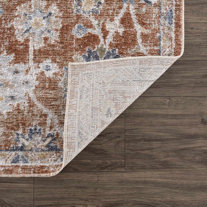 Chavi Traditional Design Rust And Blue Washable Rug - The Rug Decor
