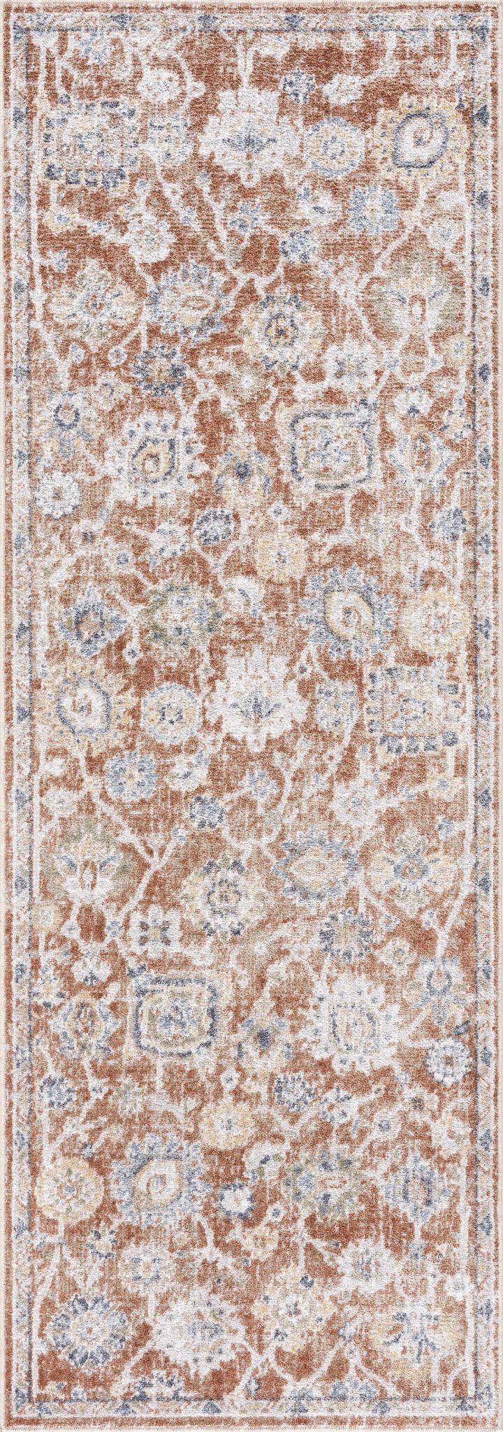 Chavi Traditional Design Rust And Blue Washable Rug - The Rug Decor