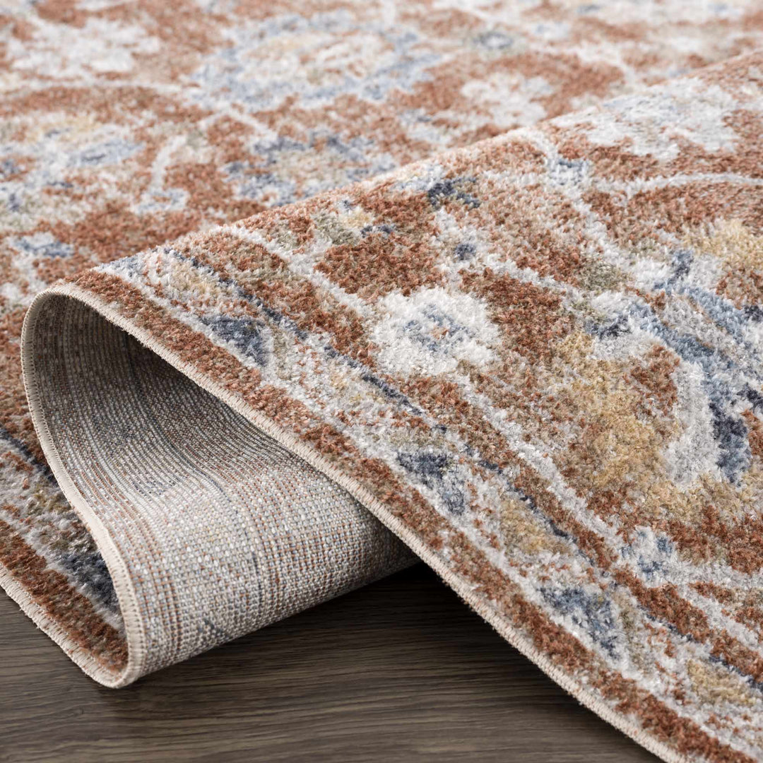 Chavi Traditional Design Rust And Blue Washable Rug - The Rug Decor