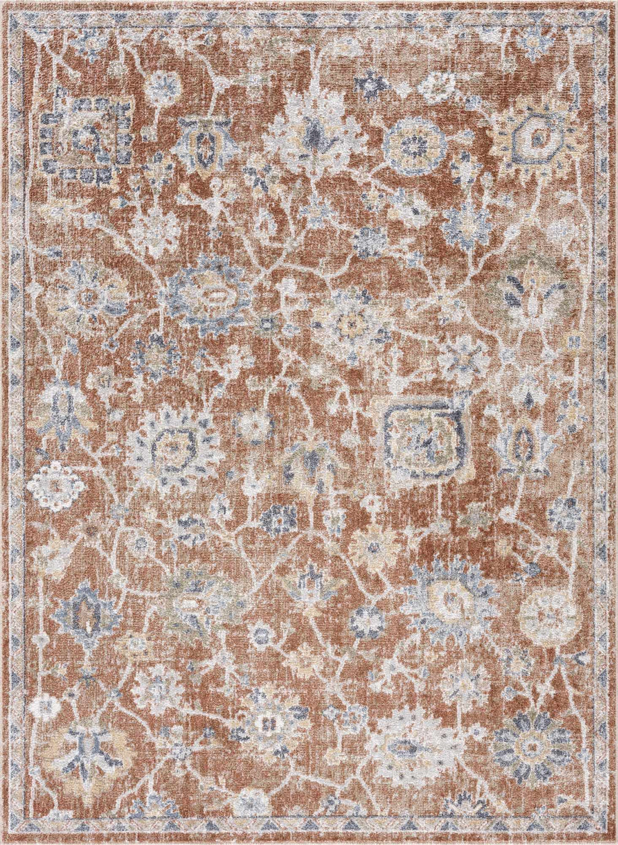 Chavi Traditional Design Rust And Blue Washable Rug - The Rug Decor