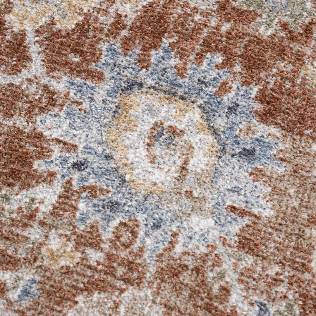 Chavi Traditional Design Rust And Blue Washable Rug - The Rug Decor