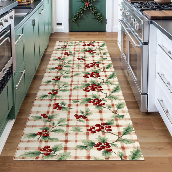 Cherry design Beige Machine Washable Cotton Area Rug - The Rug Decor