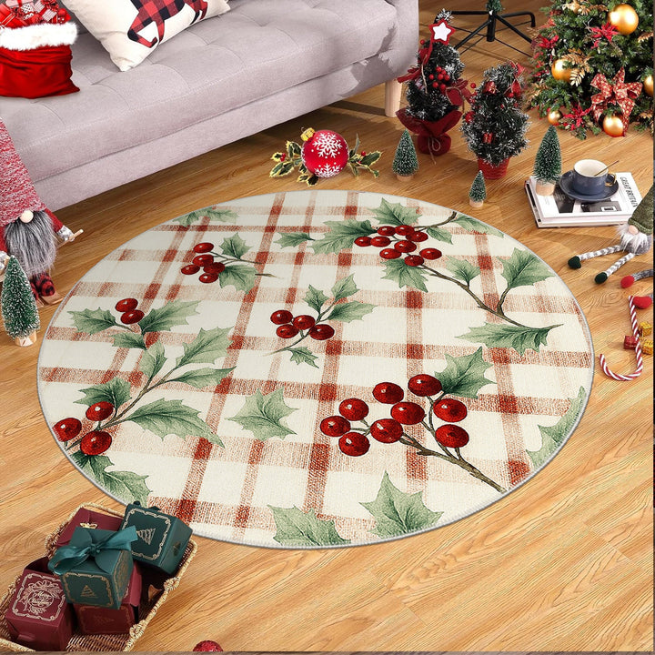 Cherry design Beige Machine Washable Cotton Area Rug - The Rug Decor
