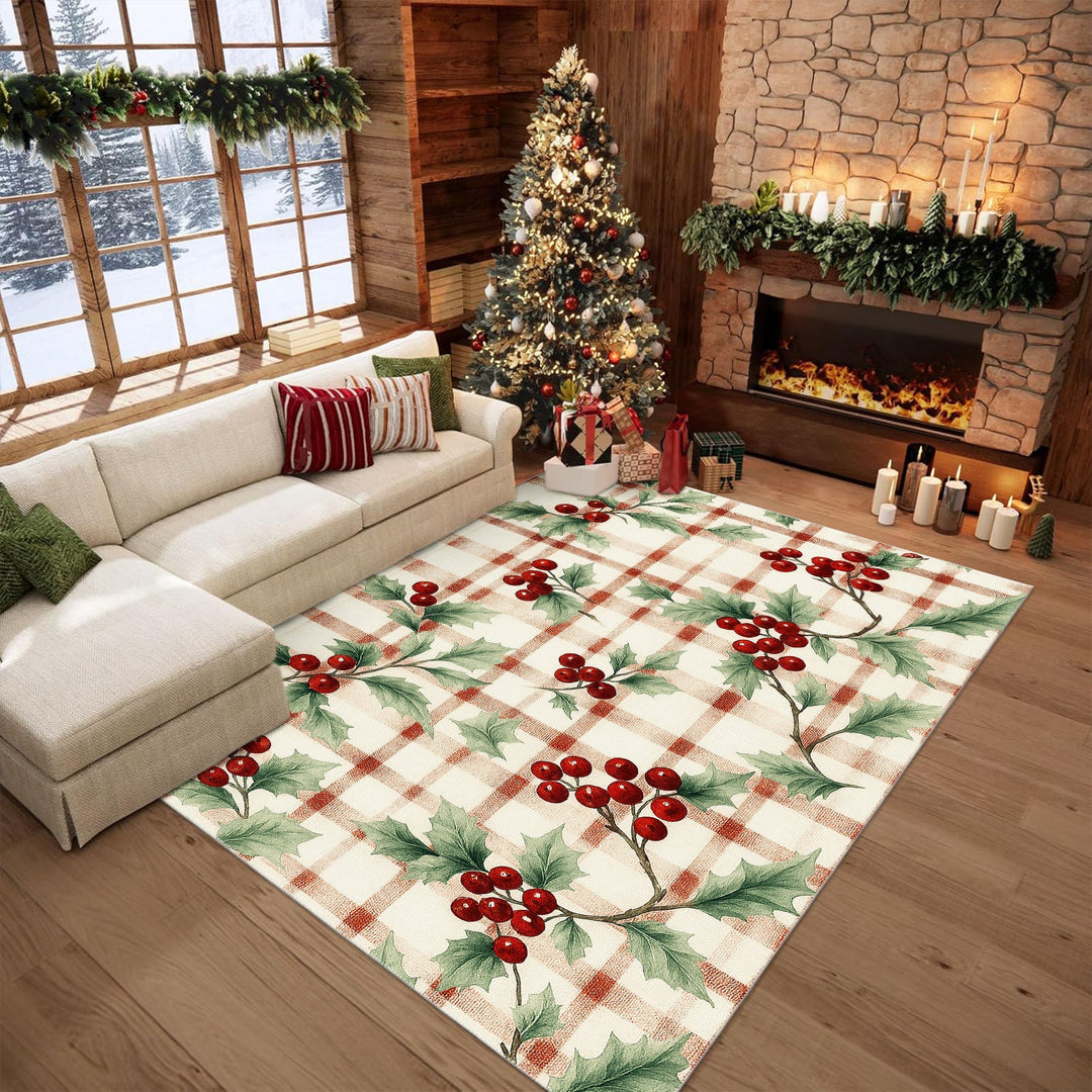 Cherry design Beige Machine Washable Cotton Area Rug - The Rug Decor