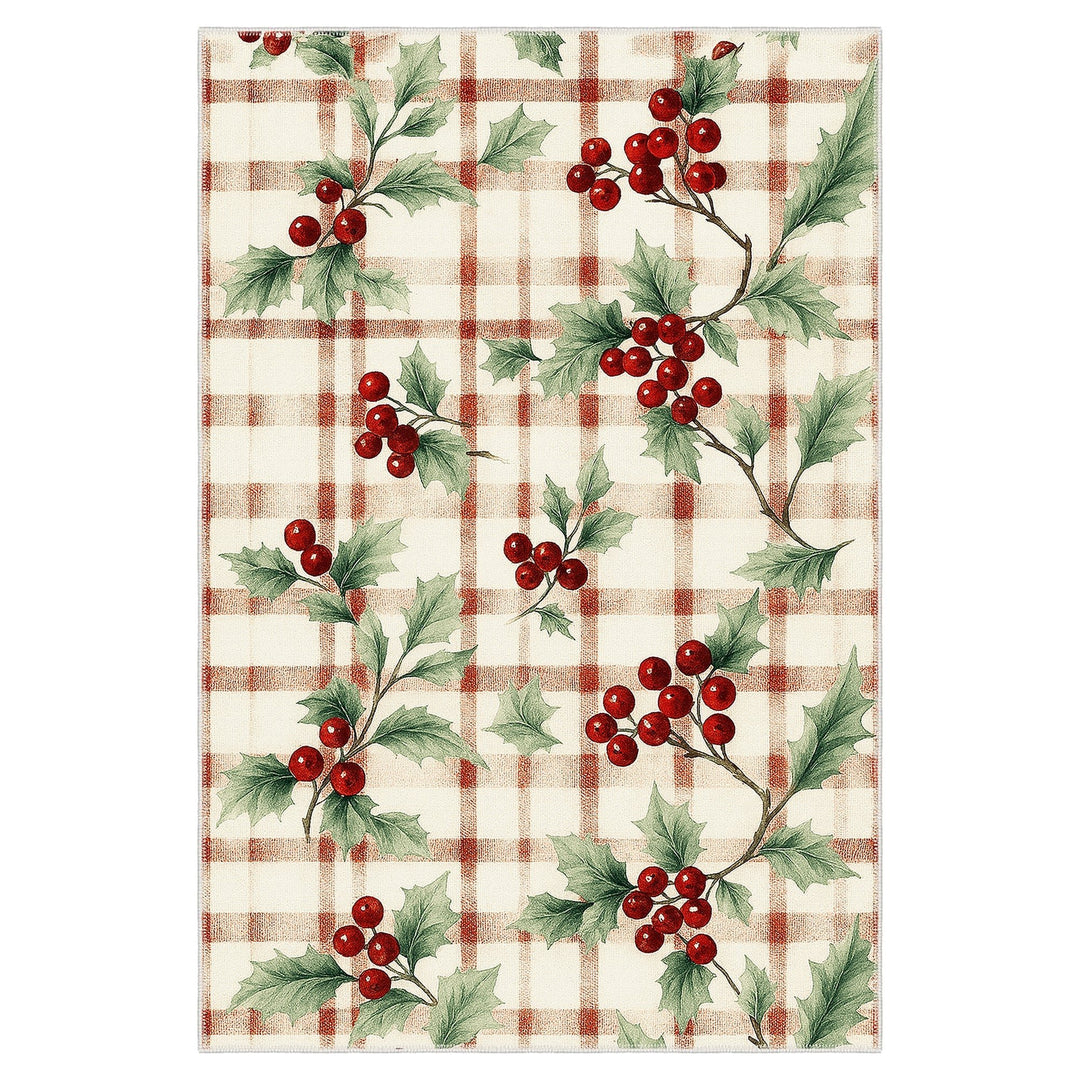 Cherry design Beige Machine Washable Cotton Area Rug - The Rug Decor