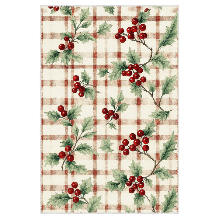 Cherry design Beige Machine Washable Cotton Area Rug - The Rug Decor