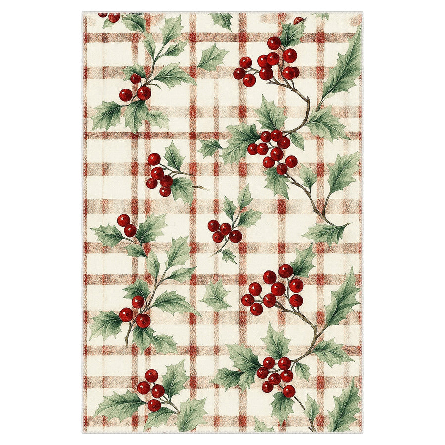 Cherry design Beige Machine Washable Cotton Area Rug - The Rug Decor