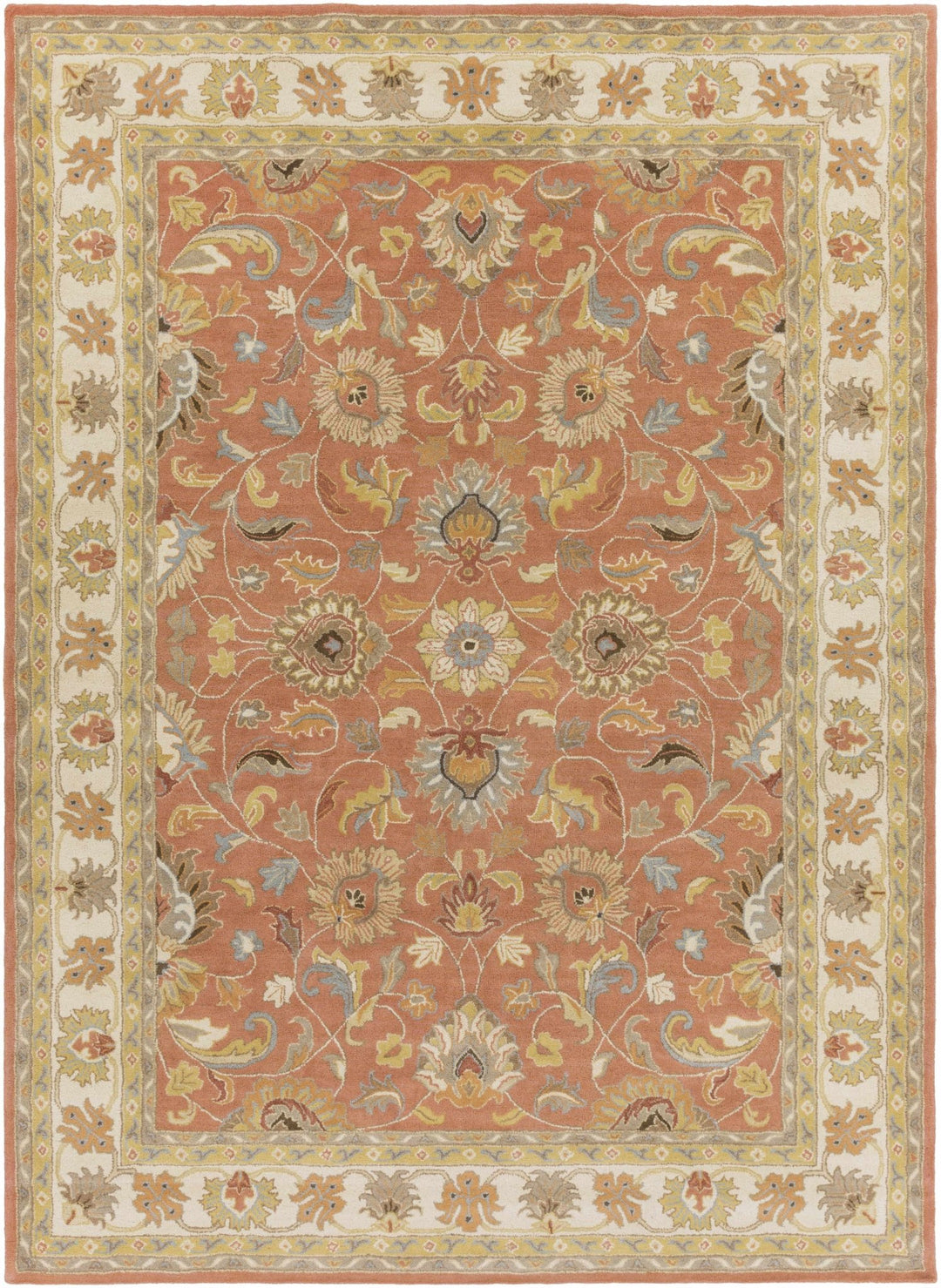 Cherryfield Rust Traditional Floral Hand Tufted Wool Area Rug - The Rug Decor